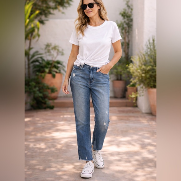 GAP Cigarette Jeans Women’s 8/29 Distressed Raw Hem Mid Rise Blue Denim - Picture 2 of 7